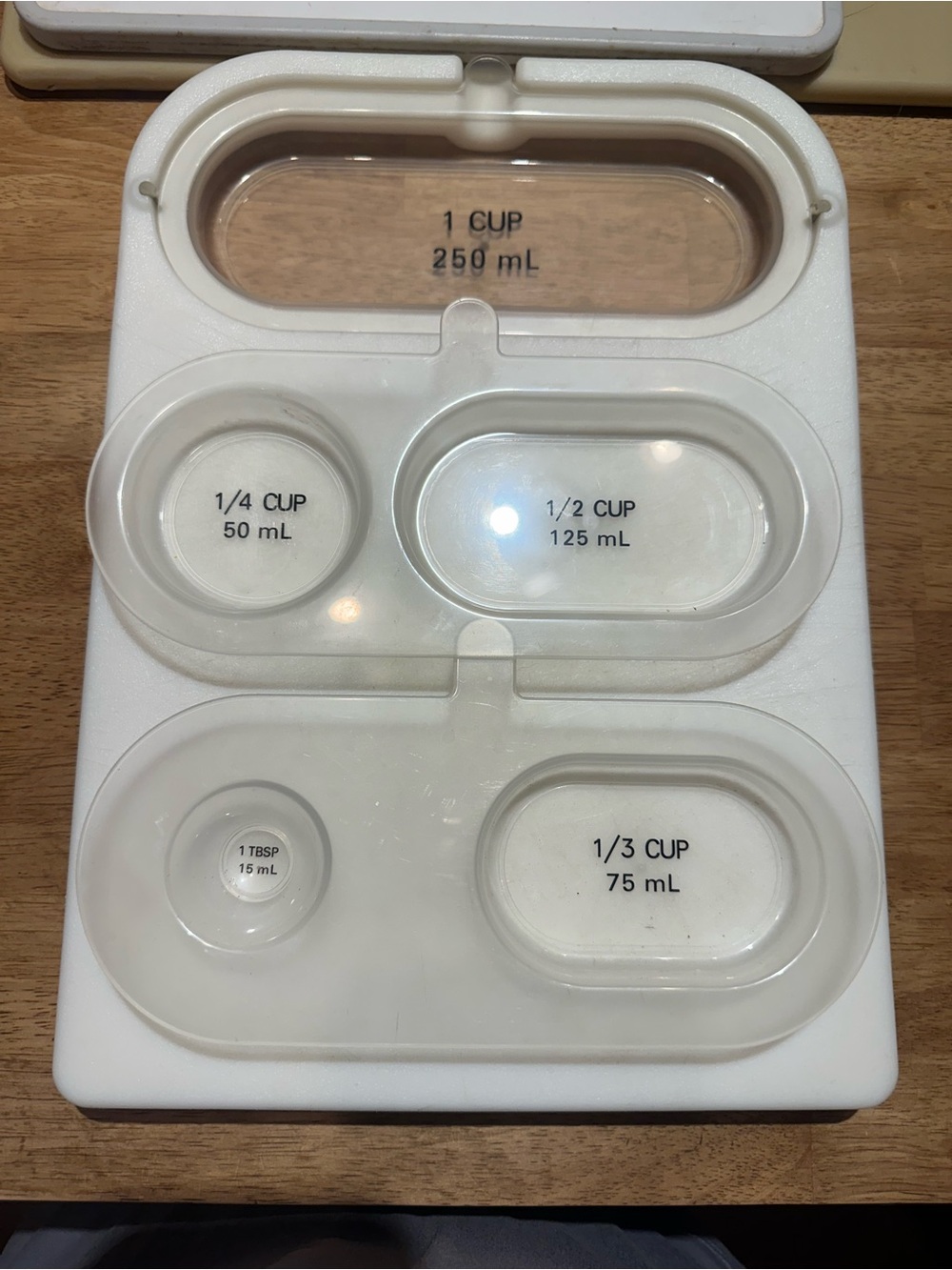 Pampered Chef White Cutting Board with Built-In Clear Measuring Cup Insert